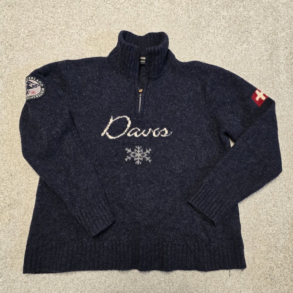 Paul‎ Kehl Dave's Switzerland Winter Games Lambswool Heathered Blue Sweater Sz L